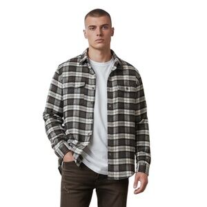 Work Zone Plaid Flannel Long Sleeve, Men's Shirt, Brown/aBlack/White, Size Large